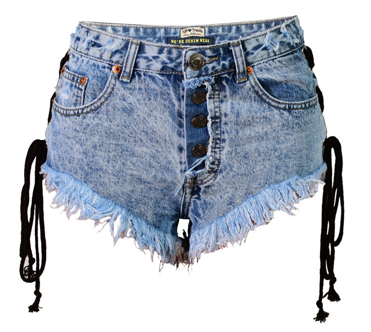 Frayed Double Side Lace Sexy Ladies Denim Mini Short Shorts Hot Pants