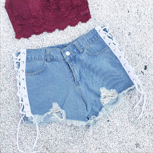 Sexy Slut Short Shorts For Women Denim Ripped String Side