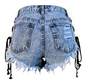 Frayed Double Side Lace Sexy Ladies Denim Mini Short Shorts Hot Pants