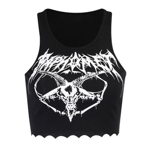 Baphomet Crop Top Goth Gothic Shirt Goats Head Pentagram Shape Sleeveless Punk Cropped Tee