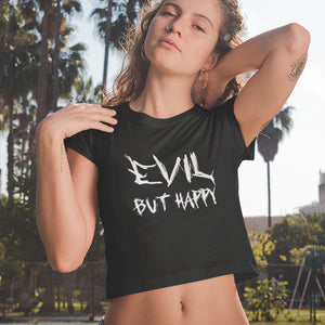 Evil But Happy Gothic Goth Cropped Tee Satanic Crop Top