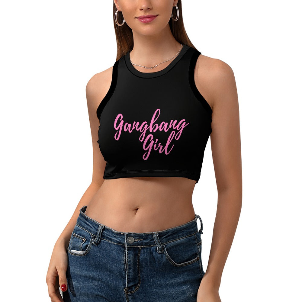 GangBang Girl Cropped Slim Racer Tank Top Slutty Shocking Crop Top Gang Bang Shirt