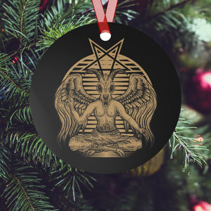 Baphomet Christmas Metal Ornament 3.5 inch Round Christmas Tree Decoration Santanic Goth Xmas