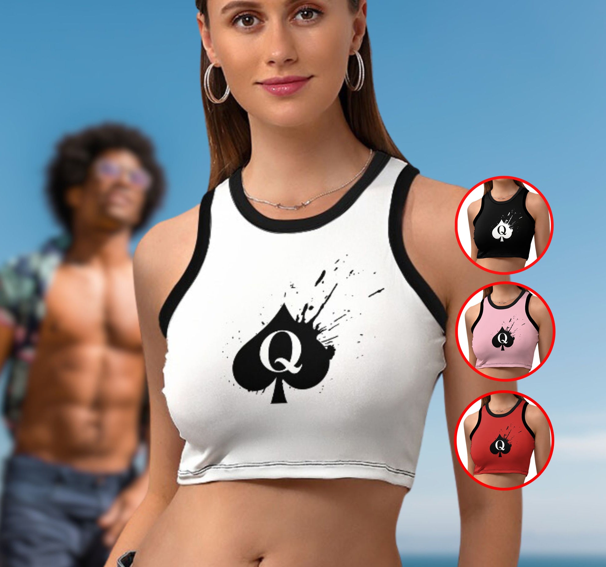 QOS Symbol Cropped Slim Racer Tank Top Queen of Spades BBC Pawg Shirt -  TeeBouteek