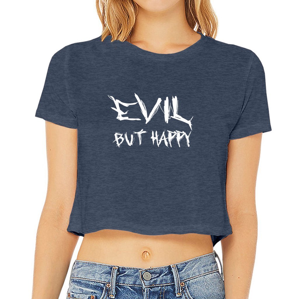 Evil But Happy Gothic Goth Cropped Tee Satanic Crop Top