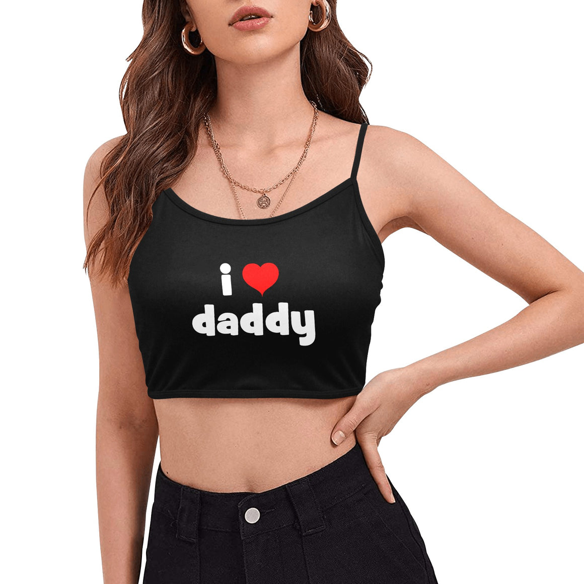 DDLG I Love Daddy Women's Spaghetti Strap Crop Top Shirt