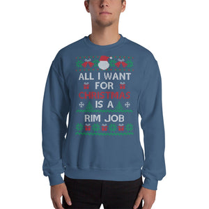 Funny Ugly Christmas Sweater, Unisex Sweatshirt, Funny Xmas Sweater Party, Men Women All I Want For Christmas Is A Rim Job, Rude, Offensive