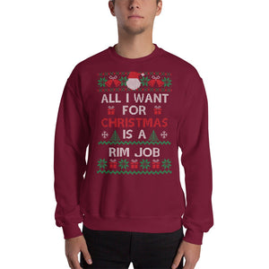 Funny Ugly Christmas Sweater, Unisex Sweatshirt, Funny Xmas Sweater Party, Men Women All I Want For Christmas Is A Rim Job, Rude, Offensive