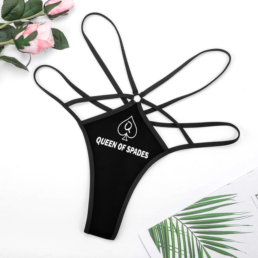 Queen Of Spades Thong T-back Sexy Lingerie, Big Black Cock Lover Panties PAWG Slutty BBC Only Whore Clothing QOS Big Cocks Fun Gag Dick Gift