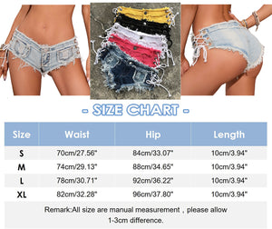 Sexy Denim Short Shorts Slutty Womens Hot Pants Frayed Low Waist Lace Up Distressed Ripped Jean